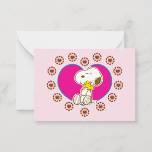 Peanuts Snoopy & Woodstock Bloemhart Omhelzing Notitiekaartje