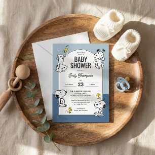 Peanuts Snoopy & Woodstock Blue Baby shower Kaart