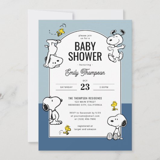 Peanuts Snoopy & Woodstock Blue Baby shower Kaart (Voorkant)