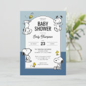 Peanuts Snoopy & Woodstock Blue Baby shower Kaart (Staand voorkant)