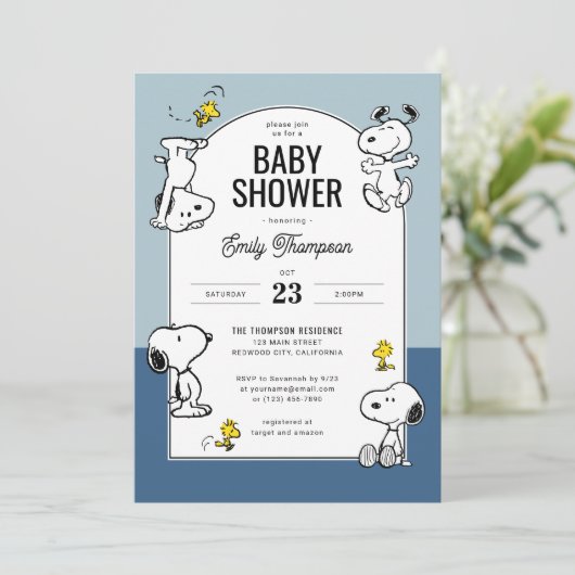 Peanuts Snoopy & Woodstock Blue Baby shower Kaart (Staand voorkant)