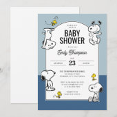 Peanuts Snoopy & Woodstock Blue Baby shower Kaart (Voorkant / Achterkant)