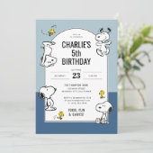 Peanuts Snoopy & Woodstock Blue Verjaardag Kaart (Staand voorkant)