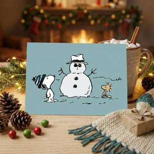 Peanuts Snoopy & Woodstock Bouw een sneeuwpop Briefkaart