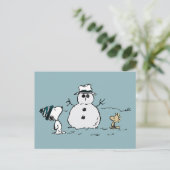 Peanuts | Snoopy & Woodstock Bouw een sneeuwpop Briefkaart (Staand voorkant)
