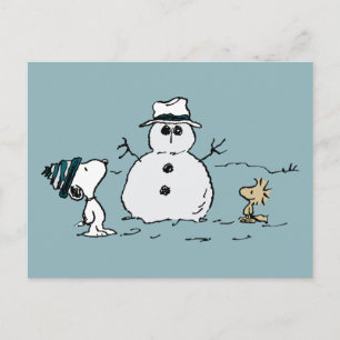 Peanuts   Snoopy & Woodstock Bouw een sneeuwpop Briefkaart