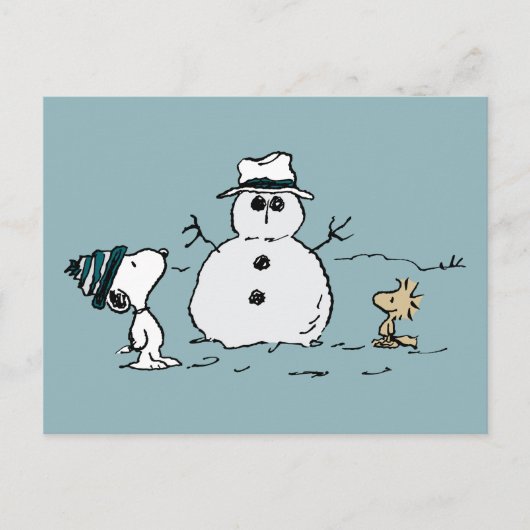 Peanuts | Snoopy & Woodstock Bouw een sneeuwpop Briefkaart (Voorkant)