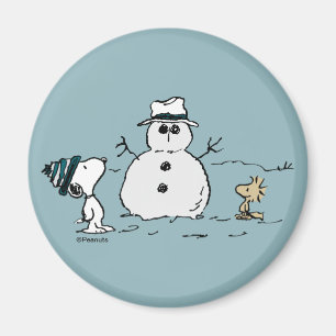 Peanuts   Snoopy & Woodstock Bouw een sneeuwpop Magneet