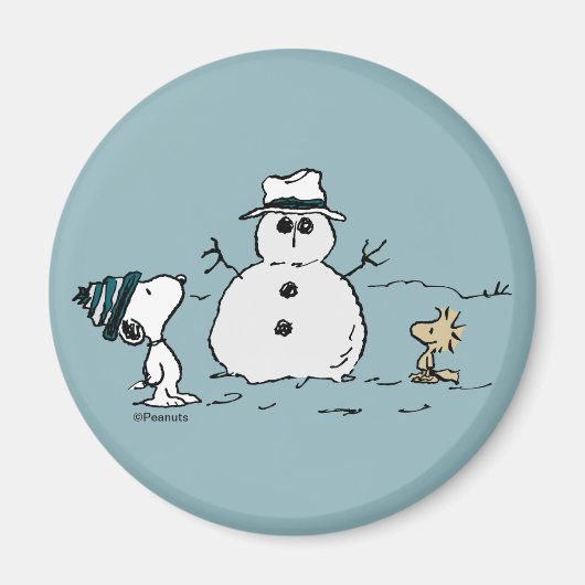 Peanuts | Snoopy & Woodstock Bouw een sneeuwpop Magneet (Voorkant)