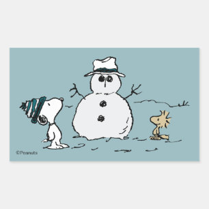 Peanuts   Snoopy & Woodstock Bouw een sneeuwpop Rechthoekige Sticker