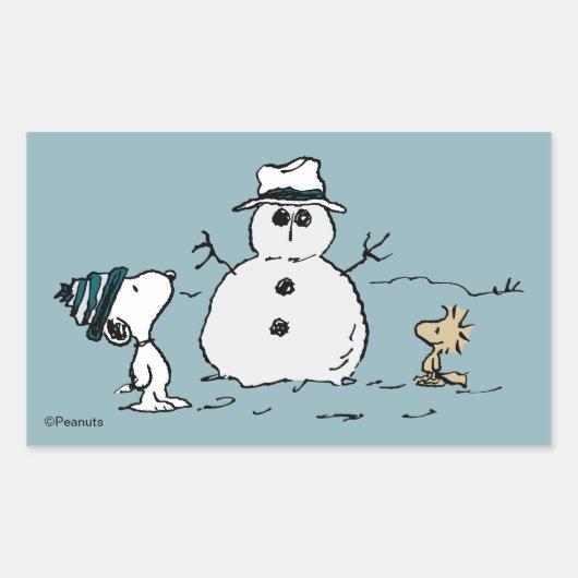 Peanuts | Snoopy & Woodstock Bouw een sneeuwpop Rechthoekige Sticker (Voorkant)