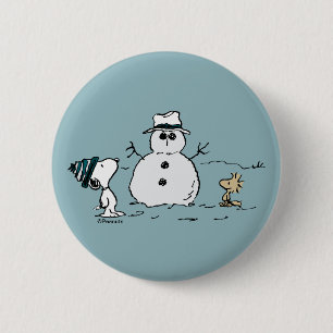 Peanuts Snoopy & Woodstock Bouw een sneeuwpop Ronde Button 5,7 Cm