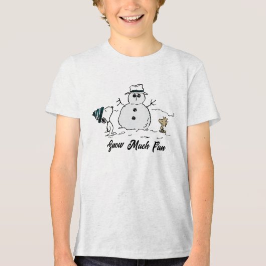Peanuts | Snoopy & Woodstock Bouw een sneeuwpop Tri-Blend Shirt (Voorkant)