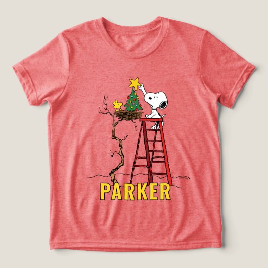 Peanuts | Snoopy & Woodstock Christmas Tree Tri-Blend Shirt (Design voorkant)