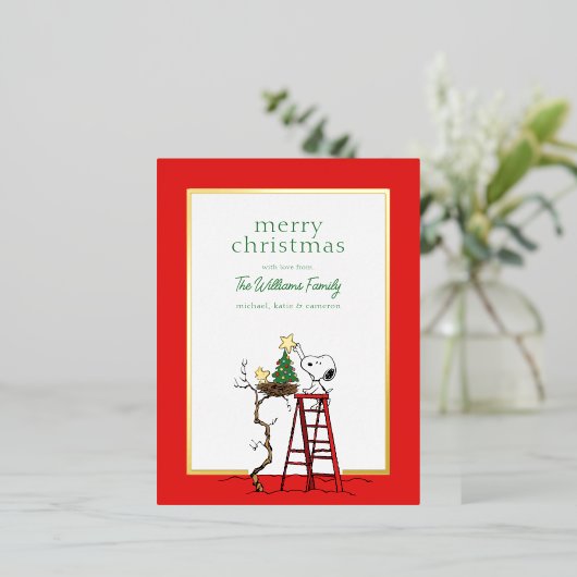 Peanuts | Snoopy & Woodstock Familiefoto Folie Feestdagen Briefkaart (Staand Voorkant)