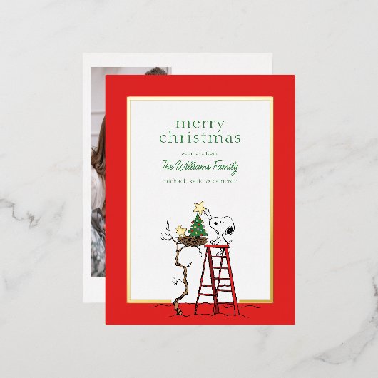 Peanuts | Snoopy & Woodstock Familiefoto Folie Feestdagen Briefkaart (Voorkant / Achterkant)