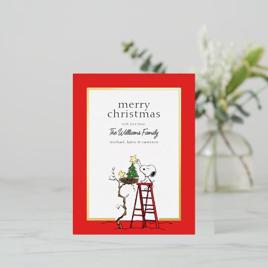 Peanuts | Snoopy & Woodstock Familiefoto Folie Feestdagen Briefkaart (Staand Voorkant)