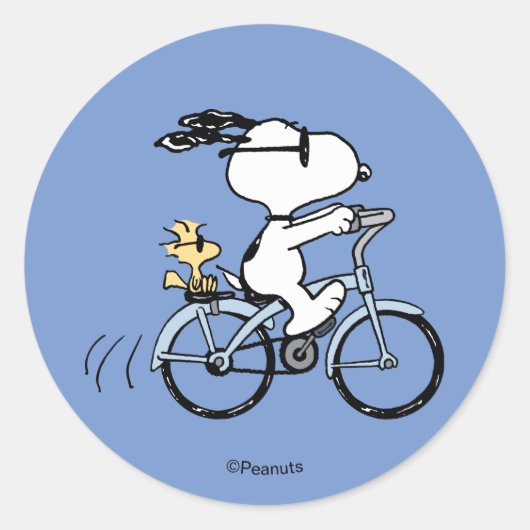 Peanuts | Snoopy & Woodstock Fiets Ronde Sticker (Voorkant)
