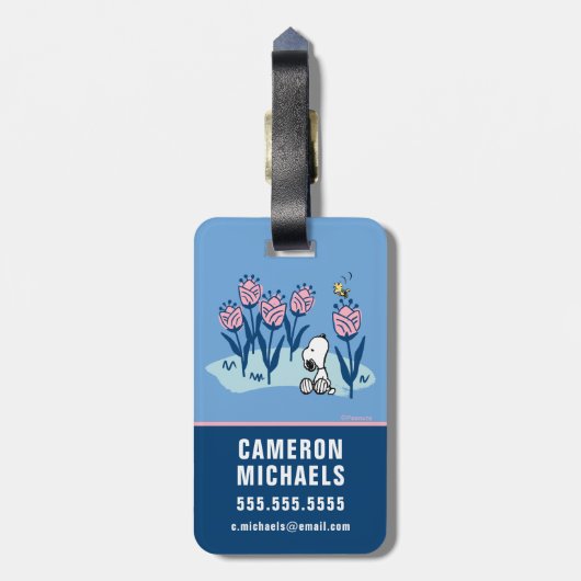 Peanuts | Snoopy & Woodstock Flower Garden Bagagelabel (Achterkant verticaal)