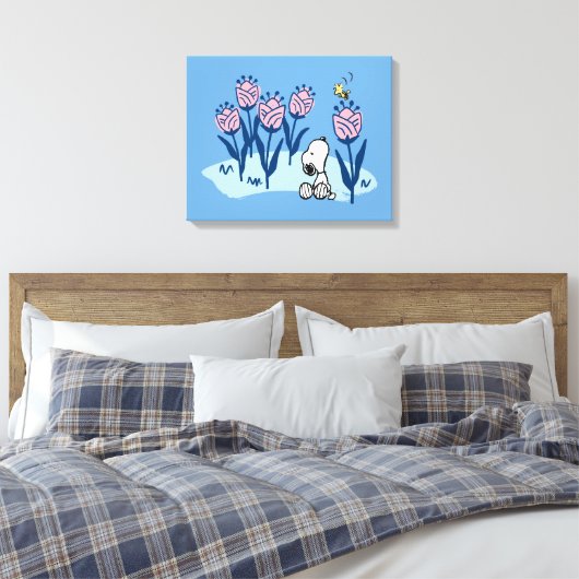 Peanuts | Snoopy & Woodstock Flower Garden Canvas Afdruk (Insitu (Slaapkamer))