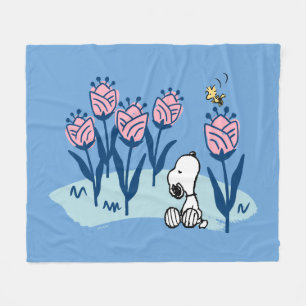 Peanuts   Snoopy & Woodstock Flower Garden Fleece Deken