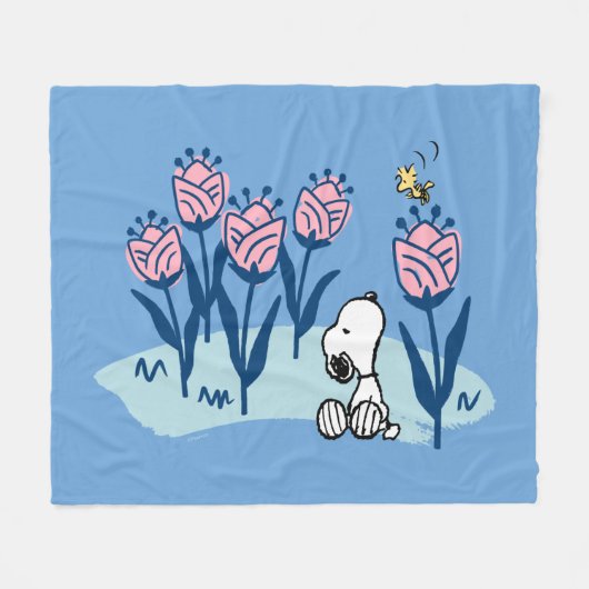 Peanuts | Snoopy & Woodstock Flower Garden Fleece Deken (Voorkant (Horizontaal))