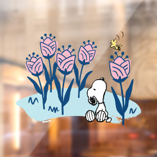 Peanuts Snoopy & Woodstock Flower Garden Raamsticker