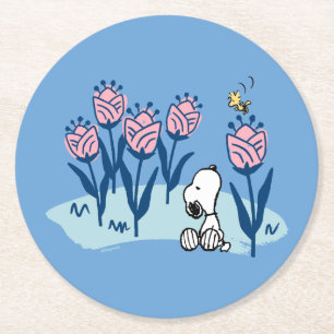 Peanuts Snoopy & Woodstock Flower Garden Ronde Kartonnen Onderzetter
