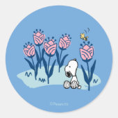 Peanuts | Snoopy & Woodstock Flower Garden Ronde Sticker (Voorkant)