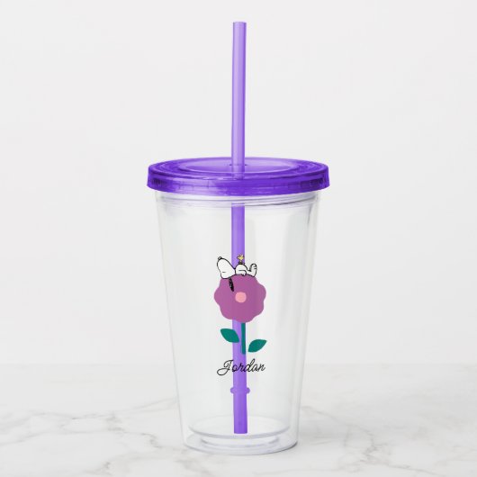 Peanuts | Snoopy & Woodstock Flower Whistle Acryl Drinkbeker (Voorkant)
