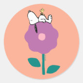 Peanuts | Snoopy & Woodstock Flower Whistle Ronde Sticker (Voorkant)