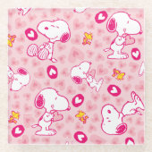 Peanuts | Snoopy & Woodstock Hart Patroon Glazen Onderzetter (Voorkant)