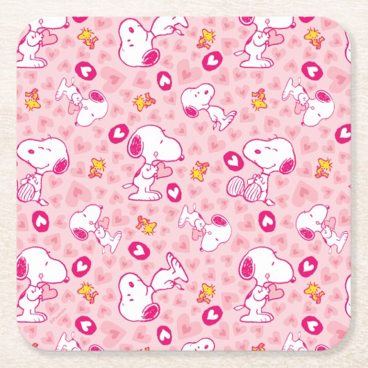 Peanuts | Snoopy & Woodstock Hart Patroon Kartonnen Onderzetters (Voorkant)