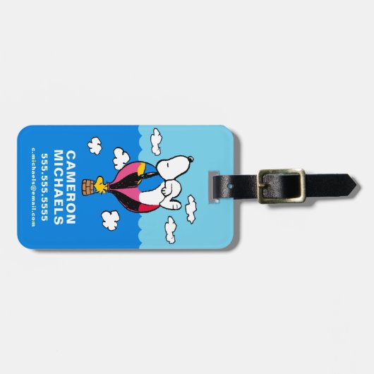 Peanuts | Snoopy & Woodstock heteluchtballon Bagagelabel (Voorkant horizontaal)
