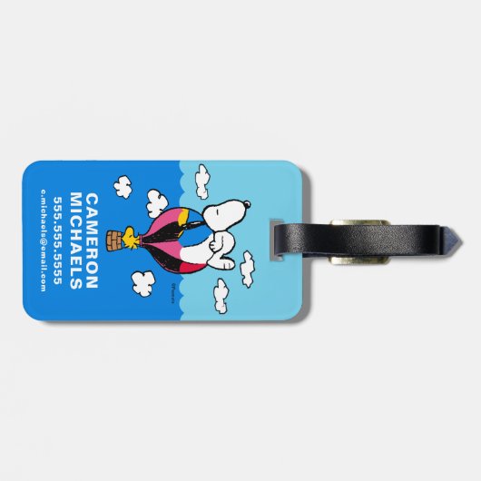 Peanuts | Snoopy & Woodstock heteluchtballon Bagagelabel (Achterkant horizontaal)