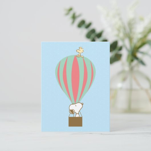 Peanuts | Snoopy & Woodstock heteluchtballon Briefkaart (Staand voorkant)