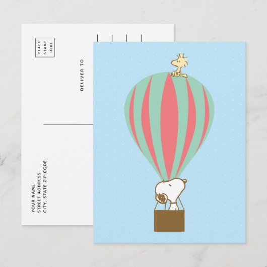Peanuts | Snoopy & Woodstock heteluchtballon Briefkaart (Voorkant / Achterkant)