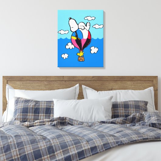 Peanuts | Snoopy & Woodstock heteluchtballon Canvas Afdruk (Insitu (Slaapkamer))