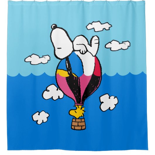 Peanuts | Snoopy & Woodstock heteluchtballon Douchegordijn (Voorkant)