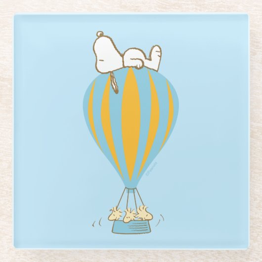 Peanuts | Snoopy & Woodstock heteluchtballon Glazen Onderzetter (Voorkant)