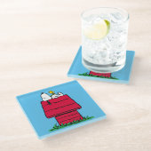 Peanuts | Snoopy & Woodstock Hondenhok Glazen Onderzetter (Schuin)