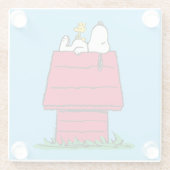 Peanuts | Snoopy & Woodstock Hondenhok Glazen Onderzetter (Achterkant)