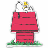 Peanuts | Snoopy & Woodstock Hondenhok Sticker (Voorkant)