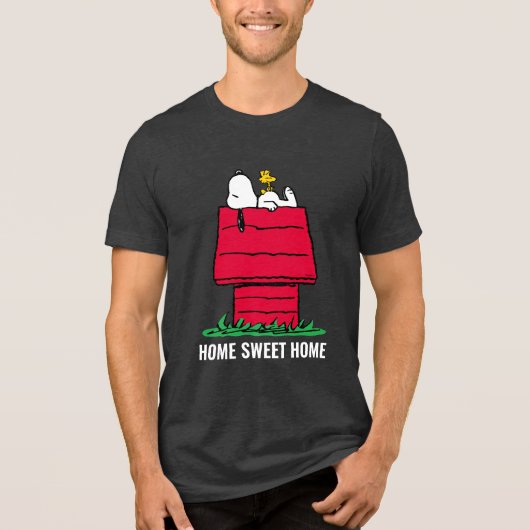 Peanuts | Snoopy & Woodstock Hondenhok Tri-Blend Shirt (Voorkant)