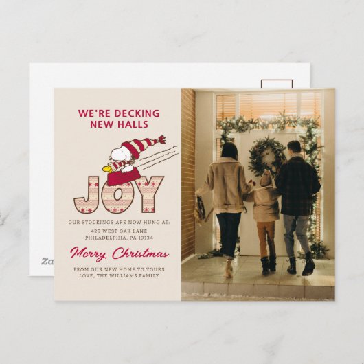 Peanuts | Snoopy & Woodstock Joy Sled Ride Feestdagenkaart (Voorkant / Achterkant)