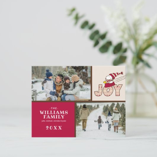 Peanuts | Snoopy & Woodstock Joy Sled Ride Feestdagenkaart (Staand voorkant)