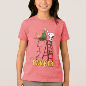 Peanuts | Snoopy & Woodstock Kerstboom Tri-Blend Shirt (Voorkant)
