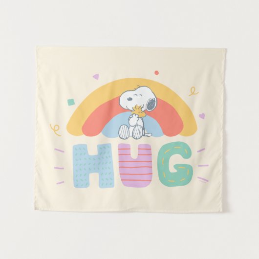 Peanuts | Snoopy & Woodstock knuffelen Wandkleed (Voorkant (horizontaal))