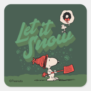 Peanuts Snoopy & Woodstock Laat het Sneeuwen Vierkante Sticker