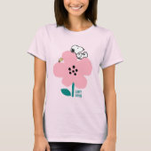 Peanuts | Snoopy & Woodstock Nap op roze bloem T-shirt (Voorkant)